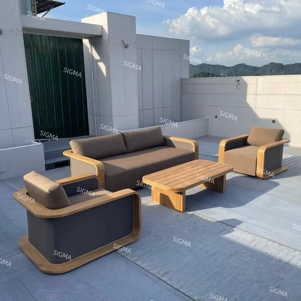 SIGMA  Hotel Modern Outdoor Sofa  Luxury Garden Sofa Set Teak Patio Furniture Waterproof