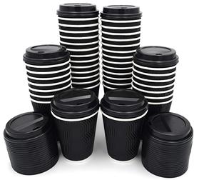 ถ้วยกาแฟ Takeaway มีฝาปิดแบบใช้แล้วทิ้งผนังสามชั้นกระดาษคราฟท์หรือของเหลวร้อนสีดำขายส่ง - Product Image 1