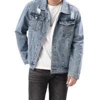 Veste en jean délavé foncé à col montant pour homme YJN, collection automne 2026 – Tendance et décontractée, style cowboy, lavable