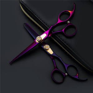 Tijeras de peluquería Suzhou de 6 pulgadas, tijeras de entresacar de acero inoxidable, herramientas de belleza para diestros, con revestimiento morado, PK - Product Image 5