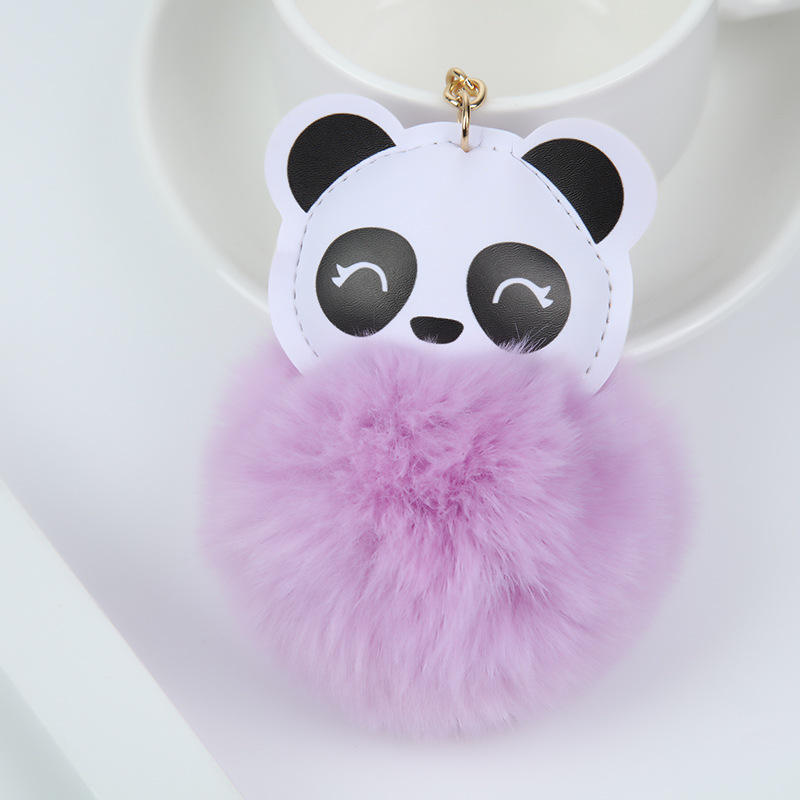 Animal Panda Pom Poms Keychains Fluffy Pompoms Faux Rabbit Fur Ball Panda Key Ring Girls Women Bag Charm Accessories