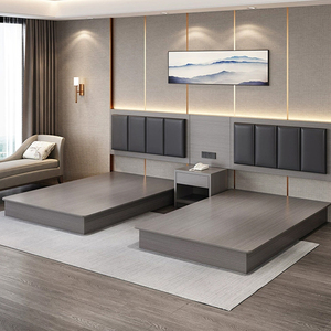 Set <span class=keywords><strong>Letto</strong></span> con Testiera in Legno Massello Personalizzato per <span class=keywords><strong>Hotel</strong></span>, Arredamento Moderno per Camere d'Albergo e Famiglie - Product Image 2