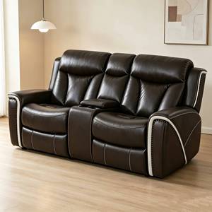 Sofá Reclinable de Cuero Beige Resistente y Duradero Frank con Consola, Mueble para Sala de Estar o Estudio - Product Image 4