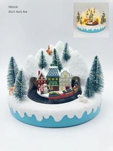 ฉากหมู่บ้านคริสต์มาสบนภูเขาพร้อมรถไฟเคลื่อนที่ ไฟ LED และเสียงเพลง ของตกแต่งวันหยุดทำจากเรซิ่น - Product Image 5