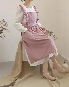 Delantales de cocina de lino y algodón para mujer, moda japonesa Medieval, tienda de flores, bata de peluquería, babero, vestido de jardín