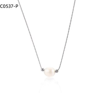 Amy Amy Pearl Necklace Faux Pearl Round White 925 <b>Silver</b> <b>Snake</b> <b>Chain</b> Minimalist Pendant For Women Everyday Wear - Product Image 3