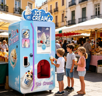 Kiosque à glace molle refroidi par air 24h/24 et 7j/7, 1 saveur avec 3 garnitures solides et 3 liquides pour les lieux très fréquentés