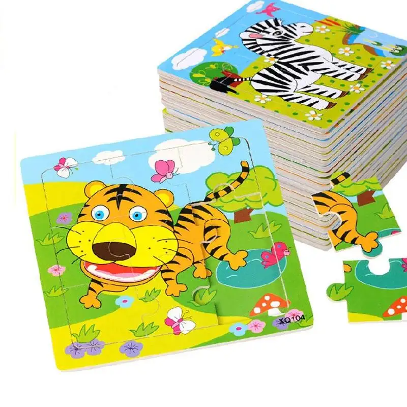 卸売幼稚園子供動物ジグソーパズル9個木製漫画パズル子供のための他の教育玩具