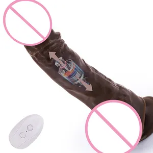 Gode vibrateur rotatif télescopique marron foncé réaliste pour femmes faisant partie de la collection de jouets sexuels