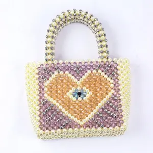 Bolsa de mão de luxo feminina, bolsa frisada colorida com pêssego, padrão de coração, para festa de mão, personalizável, bonita, de alta qualidade