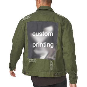 Wholesale High Street Design <strong>Men</strong> Olive <strong>Green</strong> Custom Plain Patch Printed Color <strong>Denim</strong> <strong>Jacket</strong> Bomber <strong>Jackets</strong> for Male - Product Image 1