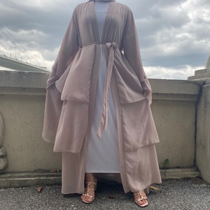 1896# Hot Sale Design Breathable Three Layers Chiffon Simplicity Cardigan Abayas Dubai <b>9</b> Colors Available No Include Hijab - Product Image 6
