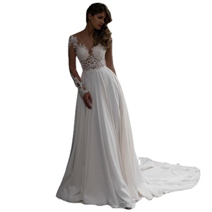 Wedding Dress A-Line Ivory White Sweetheart Neckline Long Sleeves Lace Open Back Slim Fit Natural Waistline - Product Image 4