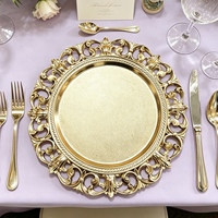 Assiettes de présentation en plastique ajourées haut de gamme de 13 pouces, personnalisables, modernes, luxueuses et réutilisables pour dîners, mariages et événements