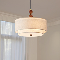 Lustre LED Japandi en bois, suspension en tissu superposé, luminaire de plafond rétro moderne et organique pour salon