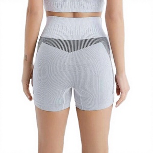 Shorts de Yoga de Cintura Alta, Sin Costuras, Acanalados, para Mujer, Color Sólido, Spandex, Poliéster, Shorts Deportivos con Cintura Elástica - Product Image 3
