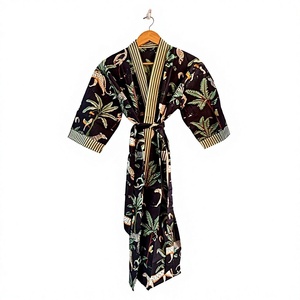 Robe longue pour femme à imprimé animal, manches courtes, col en V, en coton tissé, imprimé au bloc, décontractée, pour l'été, avec fermeture à nouer - Product Image 1