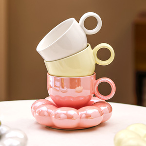 Bộ cốc cà phê hoa hướng dương họa tiết thiên thần hoa văn hiện đại, tráng men ngọc trai, thuộc bộ sưu tập Macaron dễ thương, dùng để pha cà phê, trà. - Product Image 1