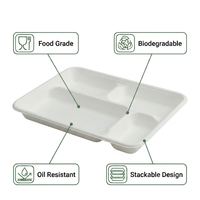 Witte composteerbare suikerriet voedselcontainer, composteerbare wegwerp schaal met 4 compartimenten, meeneem borden met deksels