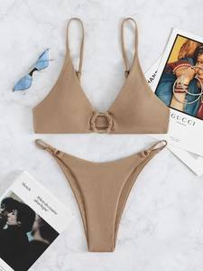 Conjunto de Bikini de Dos Piezas con Tanga Brasileña Triangular con Anillo en O, Sexy, para Mujer, Verano, Personalizado, con Espalda Descubierta, de Secado Rápido, para Playa - Product Image 5