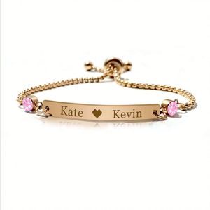 Bracelet tendance en acier inoxydable plaqué or avec 12 pierres de naissance gravées et double breloque diamant - Product Image 5