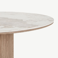 Table à manger ronde moderne de luxe 6 places en marbre naturel, pierre frittée, travertin avec pieds en bois