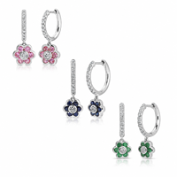 Maßgefertigter Schmuck 925 Sterling Silber Echtvergoldet Bunte CZ Blumen Huggie Hoop Ohrhänger Zarter Blumenschmuck für Frauen