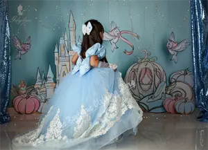 <span class=keywords><strong>Ropa</strong></span> de niña azul claro vestidos de flores <span class=keywords><strong>para</strong></span> boda apliques de encaje blanco con lazo <span class=keywords><strong>Primera</strong></span> Comunión graduación dama de honor - Product Image 6