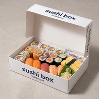 Boîte à sushi haut de gamme personnalisée avec compartiments et porte-sauce, plateau de service en papier kraft pour plats à emporter