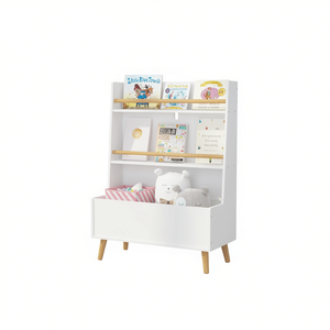 Estantería blanca para niños con contenedor de almacenamiento y organizador de juguetes, librero rectangular de madera para habitación infantil - Product Image 1