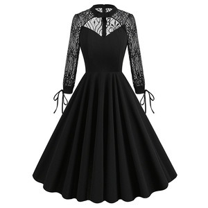 50s dresses black ZAPAKA Women Vintage Dress Black Polka Dots Swing 1950s Dress with Short Sleeves, Black / L main image 0