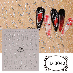 Autocollants 3D en relief pour ongles, motif flamme, ligne métallique argentée, pierres précieuses, gel doux, décorations auto-adhésives pour nail art - Product Image 6
