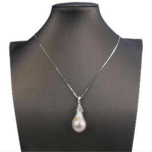 Collar con colgante de plata de ley 925 LUCK, gota de agua grande Real, Perla Barroca, Perla clásica Natural de agua dulce, diseño de cobre - Product Image 3