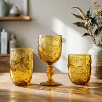 Lot de Gobelets en Verre Pressé Vintage Motif Étoile de Mer, Sans Plomb, Capacité 300ml, Écologiques, pour Vin et Boissons
