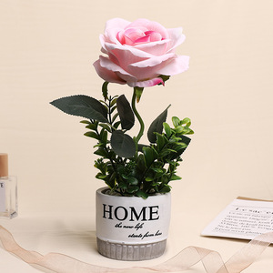ดอกกุหลาบผ้าไหมประดิษฐ์ Jinhe ขนาด 8x8x28 ซม. กระถางทรงกลม ตกแต่งบ้าน - Product Image 2