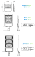 Luminaires LED intelligents Zigbee Lora PLC pour éclairage public, certifiés CETL CE RoHS, 100W 150W 200W 300W 400W 500W