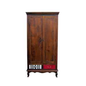 Armoire en bois de manguier massif avec étagères de rangement multi-niveaux, armoire de chambre spacieuse avec structure robuste et texture naturelle - Product Image 1