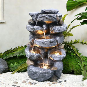 <span class=keywords><strong>Fontaine</strong></span> d'<span class=keywords><strong>eau</strong></span> extérieure autoportante en résine, cascade à 6 niveaux, avec lumières LED pour la décoration, vente en gros - Product Image 3
