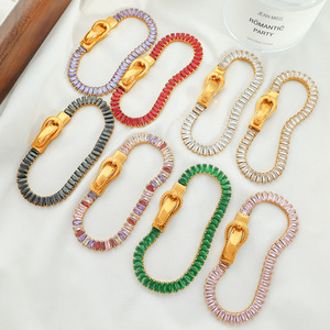 Luxury Gold Plated 18k Four <b>Corner</b> Buckle Bracelet With Colored Zircon Magnetic Clasp Women's Party Jewelry - Product Image 1