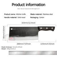 7,8 inch traditioneel Chinees koksmes, ergonomisch mes met donker houten handvat, zwaar, multifunctioneel, geschikt voor doe-het-zelf