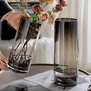 Jarrón de Vidrio Gris Recto, Moderno y Minimalista, para Mesa, Hidropónico, para Flores - Product Image 4