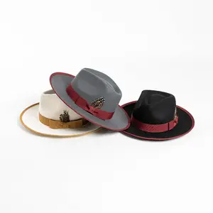 2024 new fashion casual british vintage lace bow fedora hats feather Jazz warm wool felt fedora hats