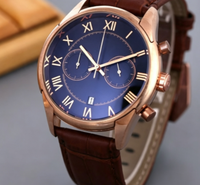 Montre-bracelet de luxe pour hommes d'affaires, fonction chronographe, boîtier en or rose, cadran bleu, bracelet en cuir marron, montre habillée pour homme pour un usage quotidien