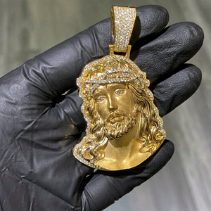 Joyería Religiosa para Hombre de Lujo, Estilo Hip Hop, con Incrustaciones de Moissanita VVS, Chapado en Oro de 14K sobre Plata de Ley 925, con Diseño de Jesucristo, Certificado EGL - Product Image 1