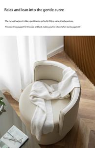 Fauteuil pivotant moderne en similicuir, chaise d'appoint confortable avec structure en bois pour chambre à coucher ou salle de maquillage, fauteuil rond type tonneau - Product Image 5