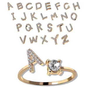 工厂廉价珠宝浪漫结婚周年礼物金钻26首字母字母手指开戒指女性珠宝