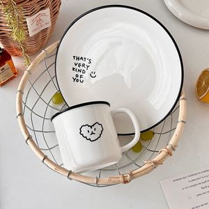 Korean Style Black Rimmed Coffee Mug Minimalist Ceramic Mug and Plate Breakfast Milk Cup - Product Image 6