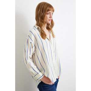 Camisa Modal a Rayas Saks para Mujer, Blusa Casual de Popelina con Botones, para Uso Diario - Product Image 4