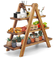 Support de service pliable à 3 niveaux en bois naturel écologique pour cupcakes et présentation alimentaire, idéal pour la cuisine et les fêtes