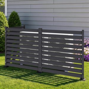 Panneau de <span class=keywords><strong>clôture</strong></span> <span class=keywords><strong>pour</strong></span> climatiseur, 3 panneaux en HDPE, écran d'intimité extérieur avec piquets métalliques - Product Image 1